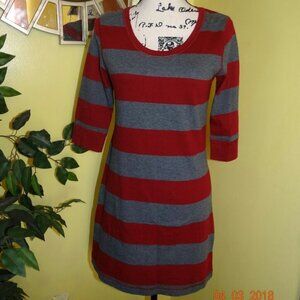 Gray Burgundy Stripped Dress